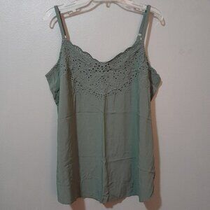 Torrid Eyelet Cutout Embroidered Army Green Challis Camisole Size 2X